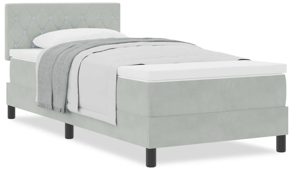Cama Box com Colchão VidaXL Cinza Claro Solteiro Veludo