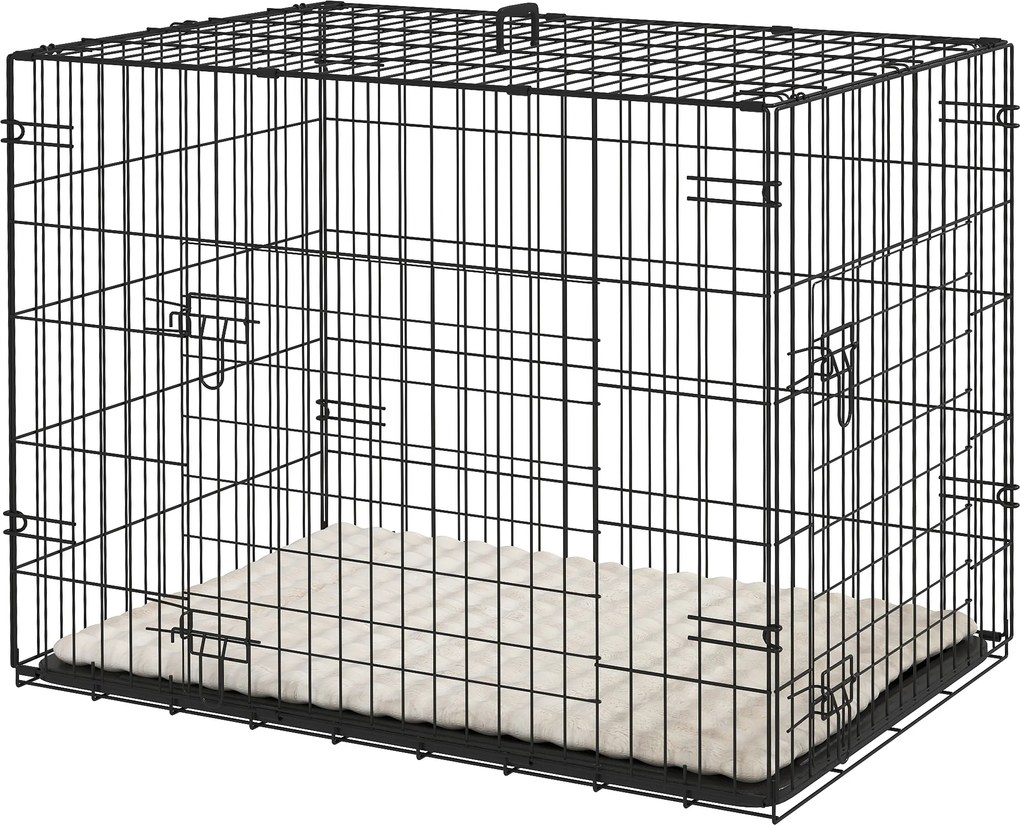 Gaiola para cães, gaiola de transporte dobrável com 2 portas, tabuleiro removível e almofada lavável, 75 x 48,5 x 53 cm, preta