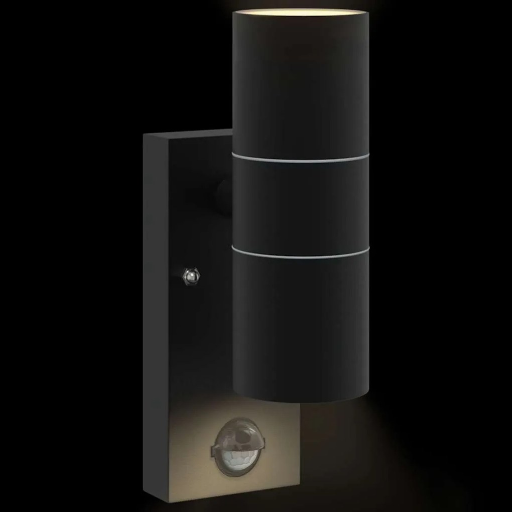 Lanterna de Parede Externa com Sensor Aço Inoxidável Preto IP44