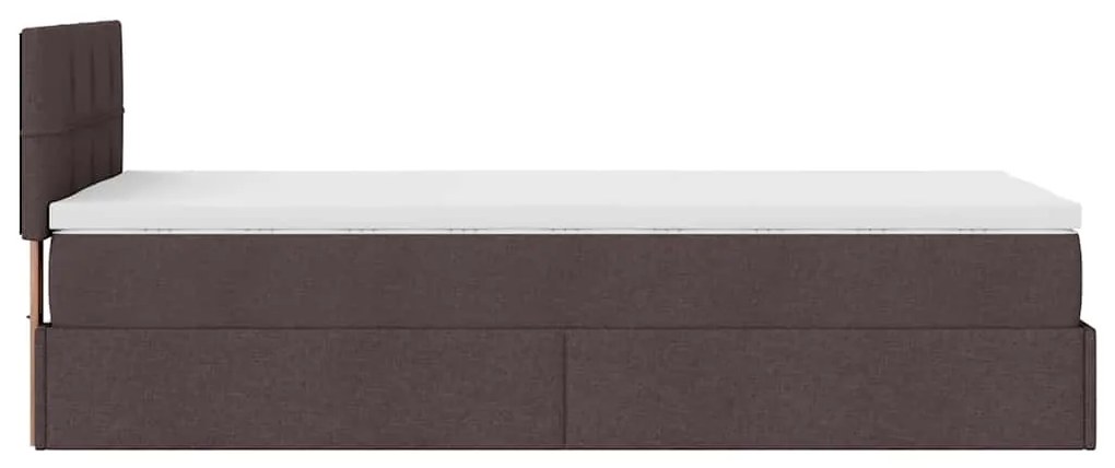 Cama otomana com colchão & LEDs 90x200cm tecido castanho escuro