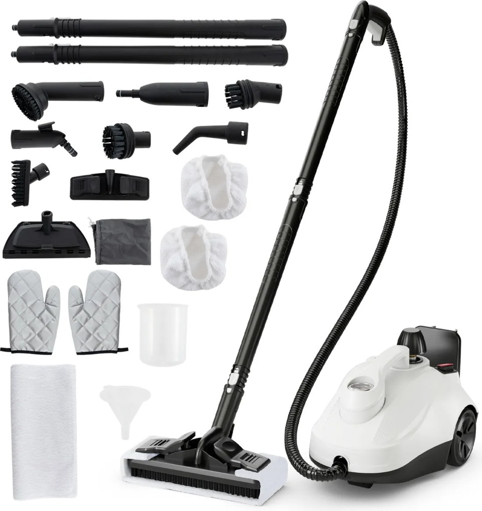 Limpador a vapor Vaporizador portátil 2000 W com tanque de 1,8 L Alta pressão de 5 bar Máquina de limpeza para casa Piso Tapete Branco