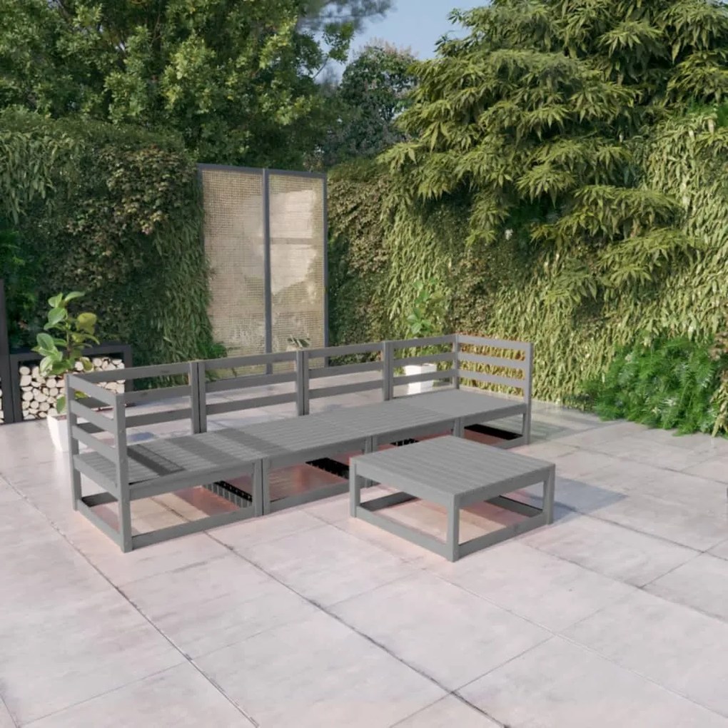 vidaXL 5 pcs conjunto lounge de jardim pinho maciço cinzento