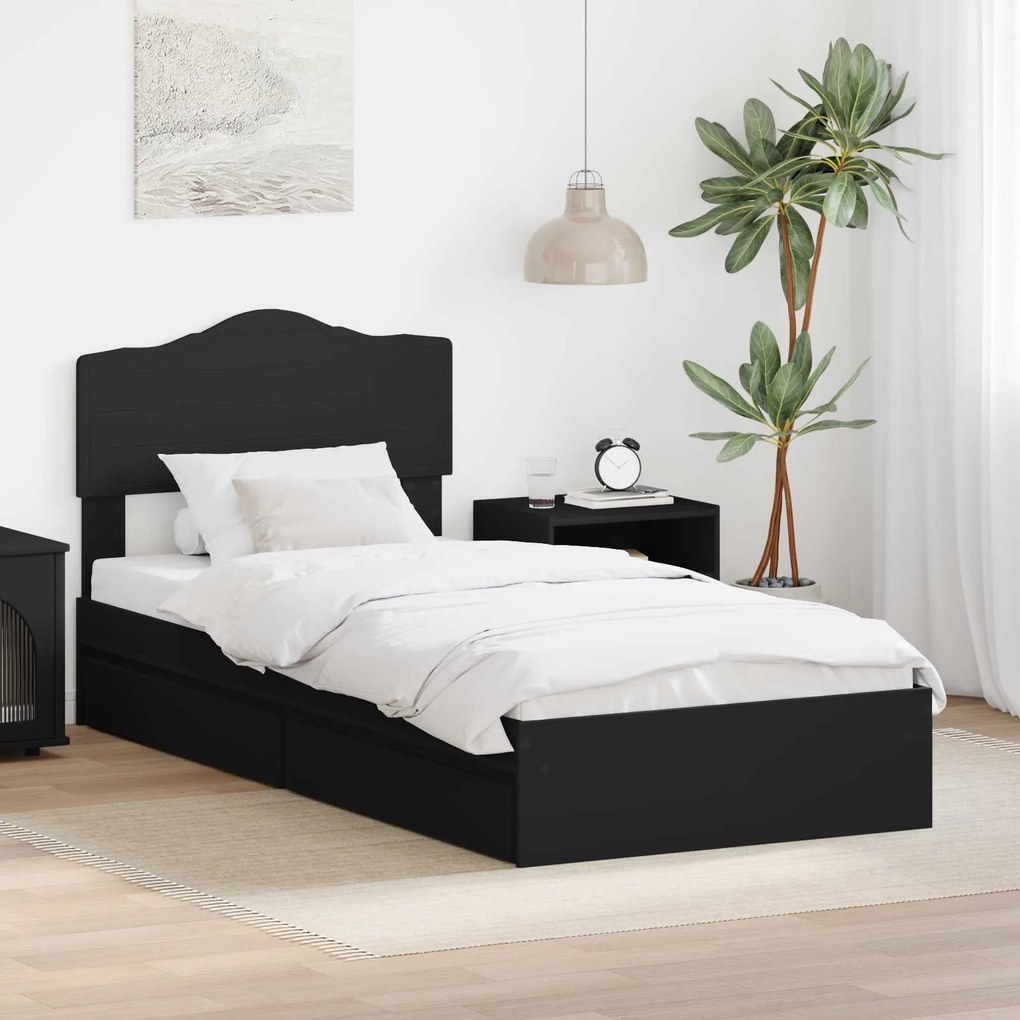 vidaXL Cama com Armazenamento Preto 70 x 190 cm Madeira processada
