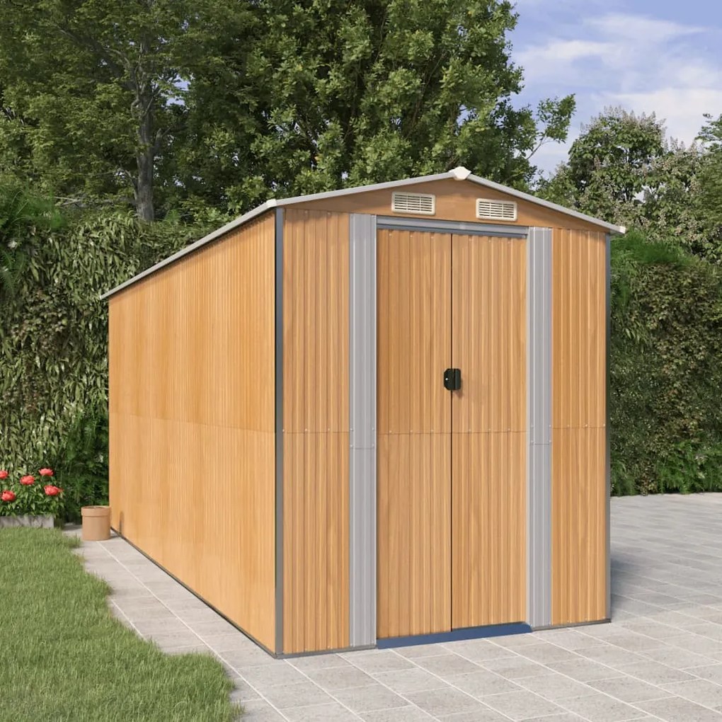 vidaXL Abrigo de jardim 192x440x223 cm aço galvanizado castanho