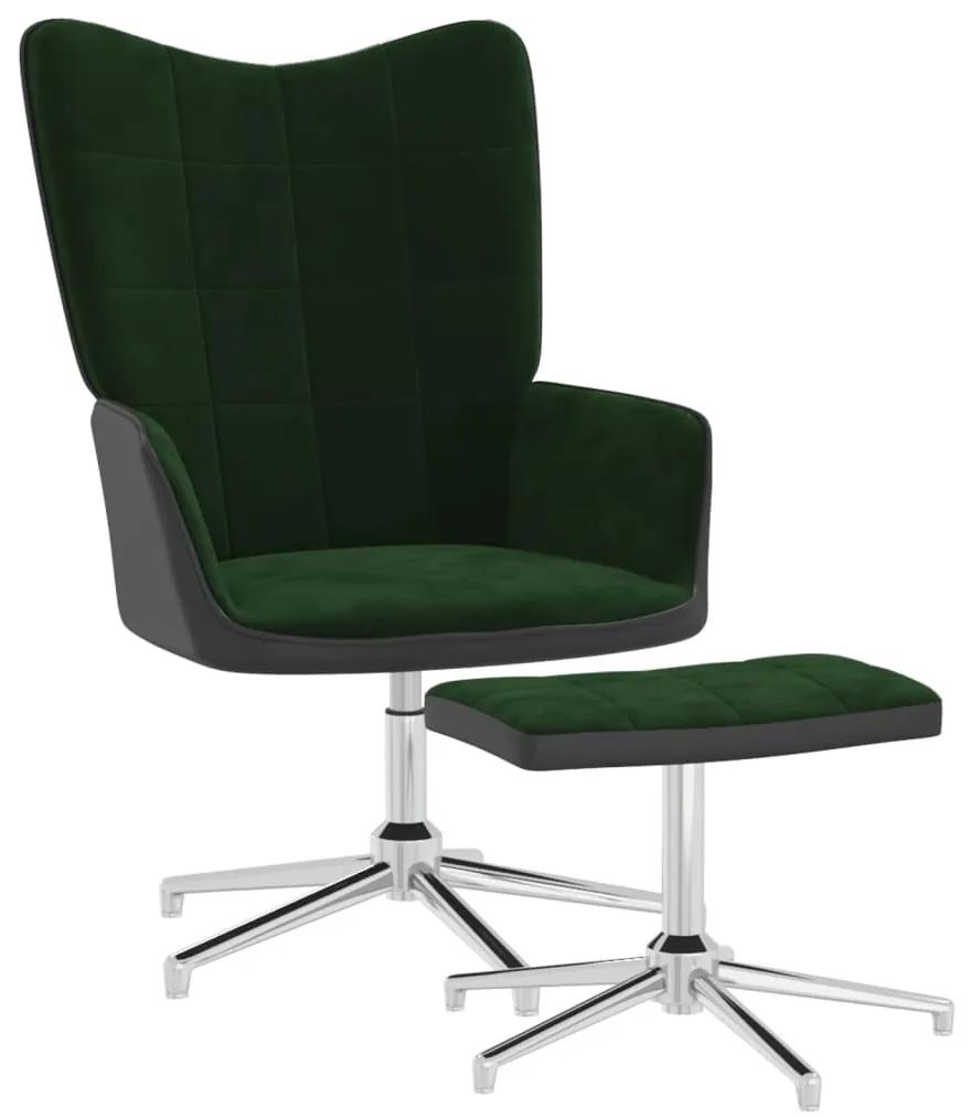 Cadeira de descanso com banco PVC e veludo verde-escuro
