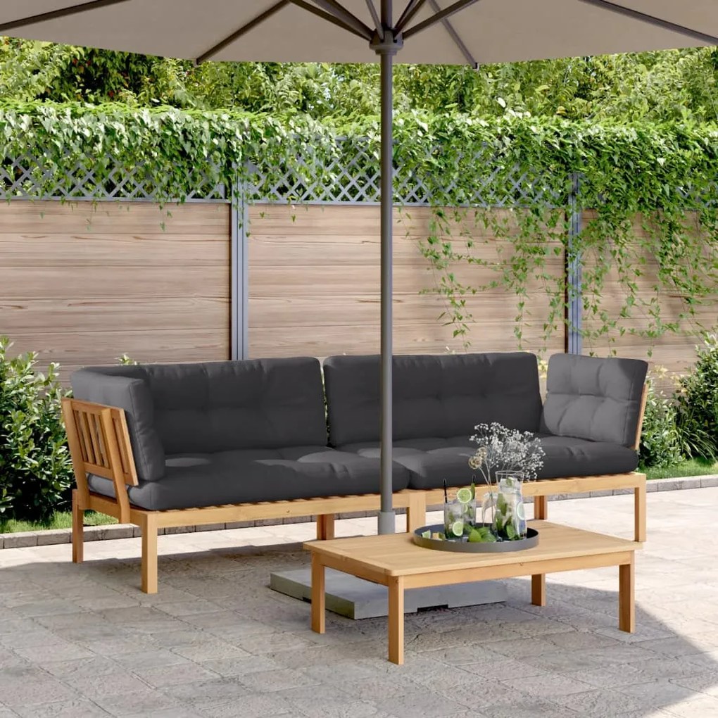 vidaXL Sofás canto paletes p/ jardim 2 pcs c/ almofadões acácia maciça