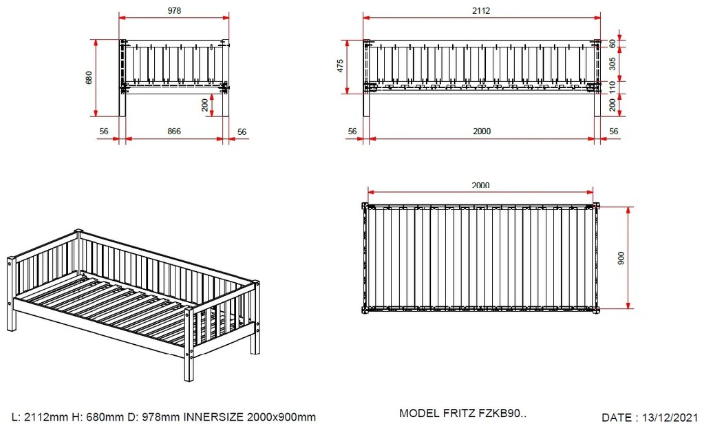 Cama infantil FRITZ (90x200) + Estrado Natural