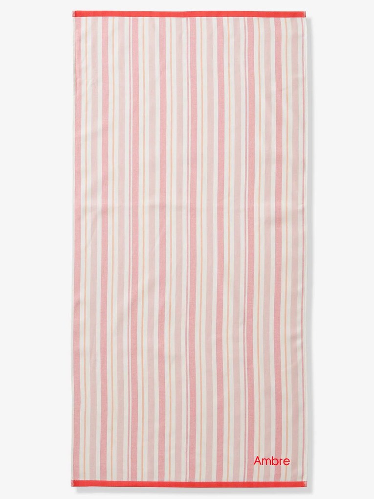 Agora -15%: Toalha de praia / de banho Fouta, personalizável riscas rosa