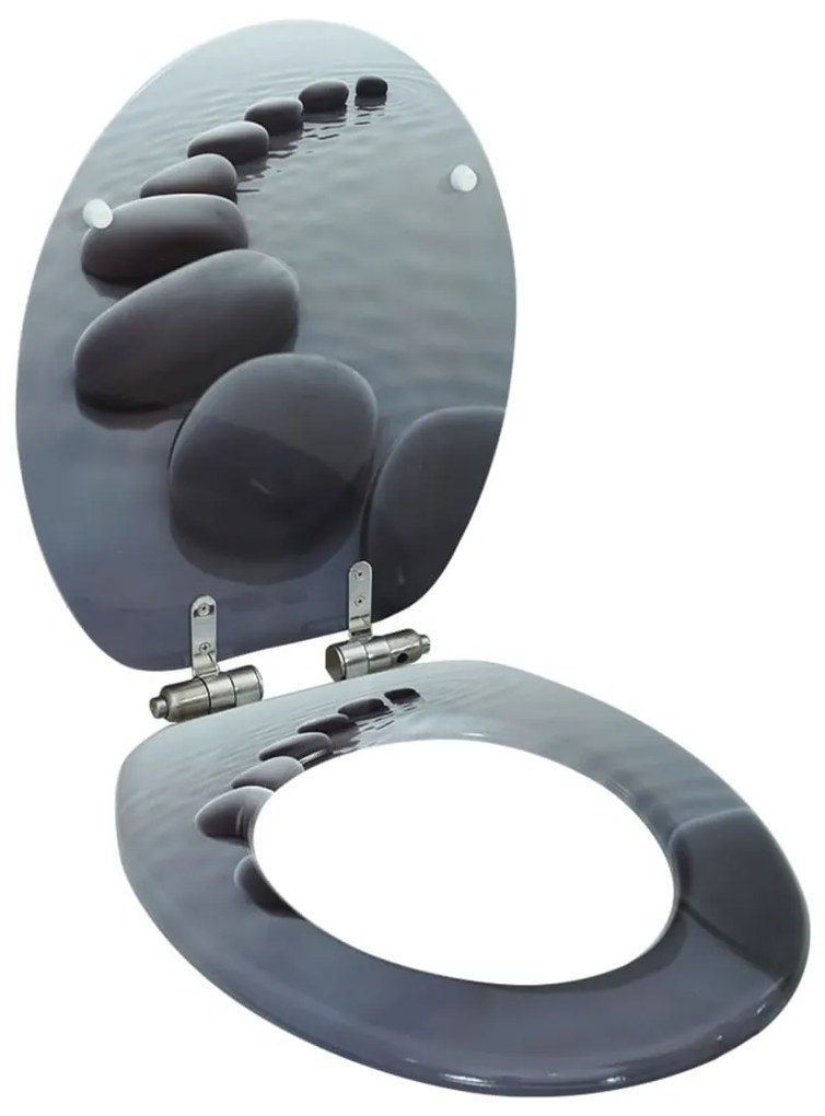 143928 vidaXL Assento de sanita com tampa de fecho suave MDF design pedras