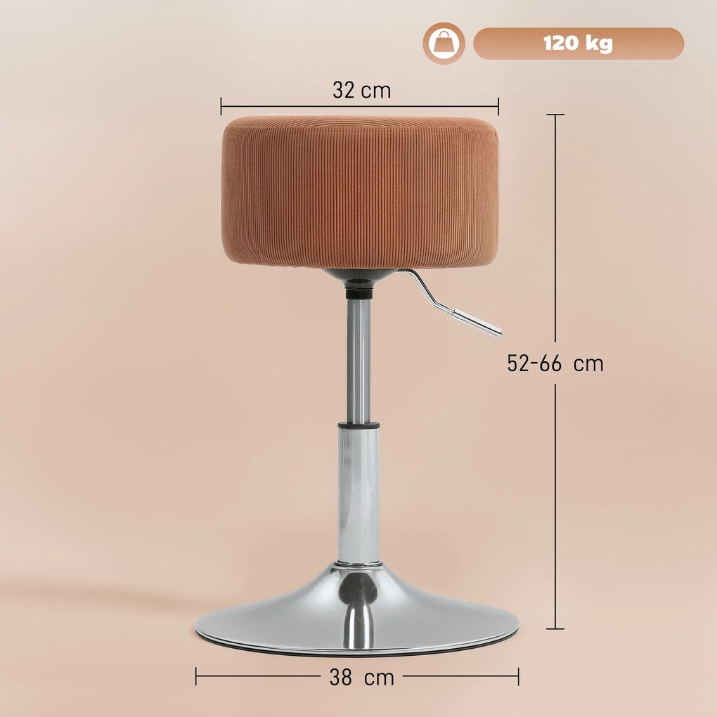 Banco de toucadou ou cozinha Ajustável em Altura 52-66 cm Estofado em Veludo Giratória a 360° Castanho