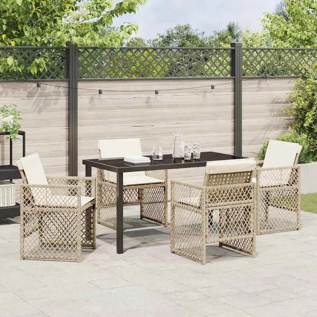 Conjunto de Jantar de Jardim 5 Peças com Almofadas Bege Polirattan