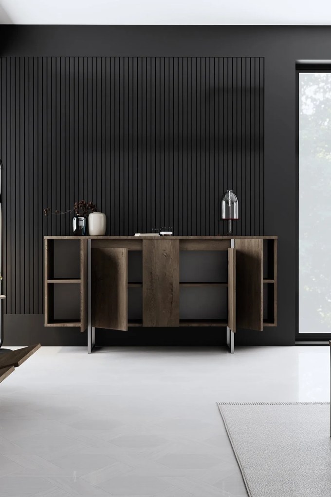 Console Luxe – Nogueira e Prateado – 160x35x80 cm