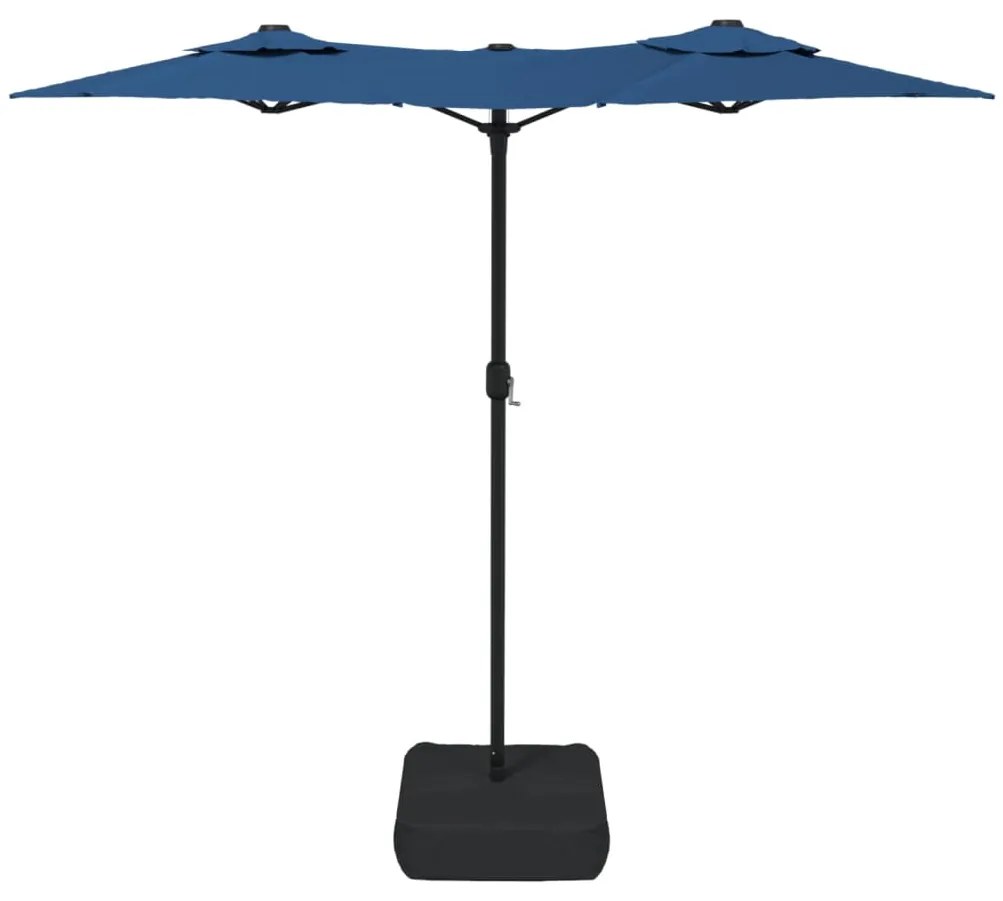 Guarda-sol de jardim c/ cabeça dupla/LED 316x145 cm azul-ciano