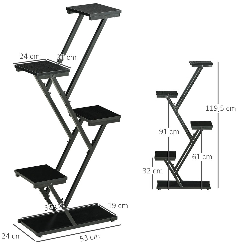 Suporte para Plantas de 4 Níveis Prateleiras de Madeira para Vasos de Plantas para Interior e Exterior 53x24x119,5cm Preto