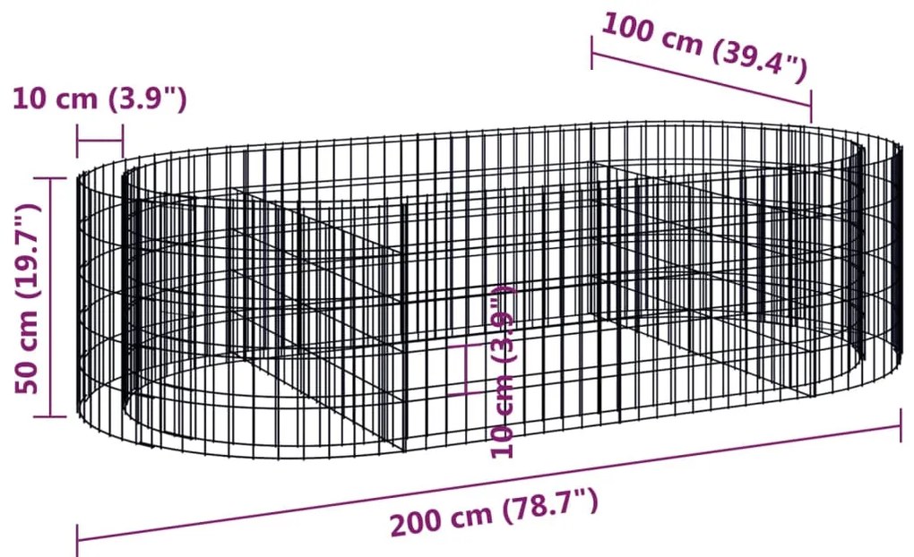 Canteiro elevado/cesto gabião 200x100x50 cm ferro galvanizado