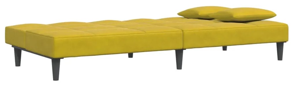 Sofá-cama 2 lugares c/ apoio de pés veludo amarelo