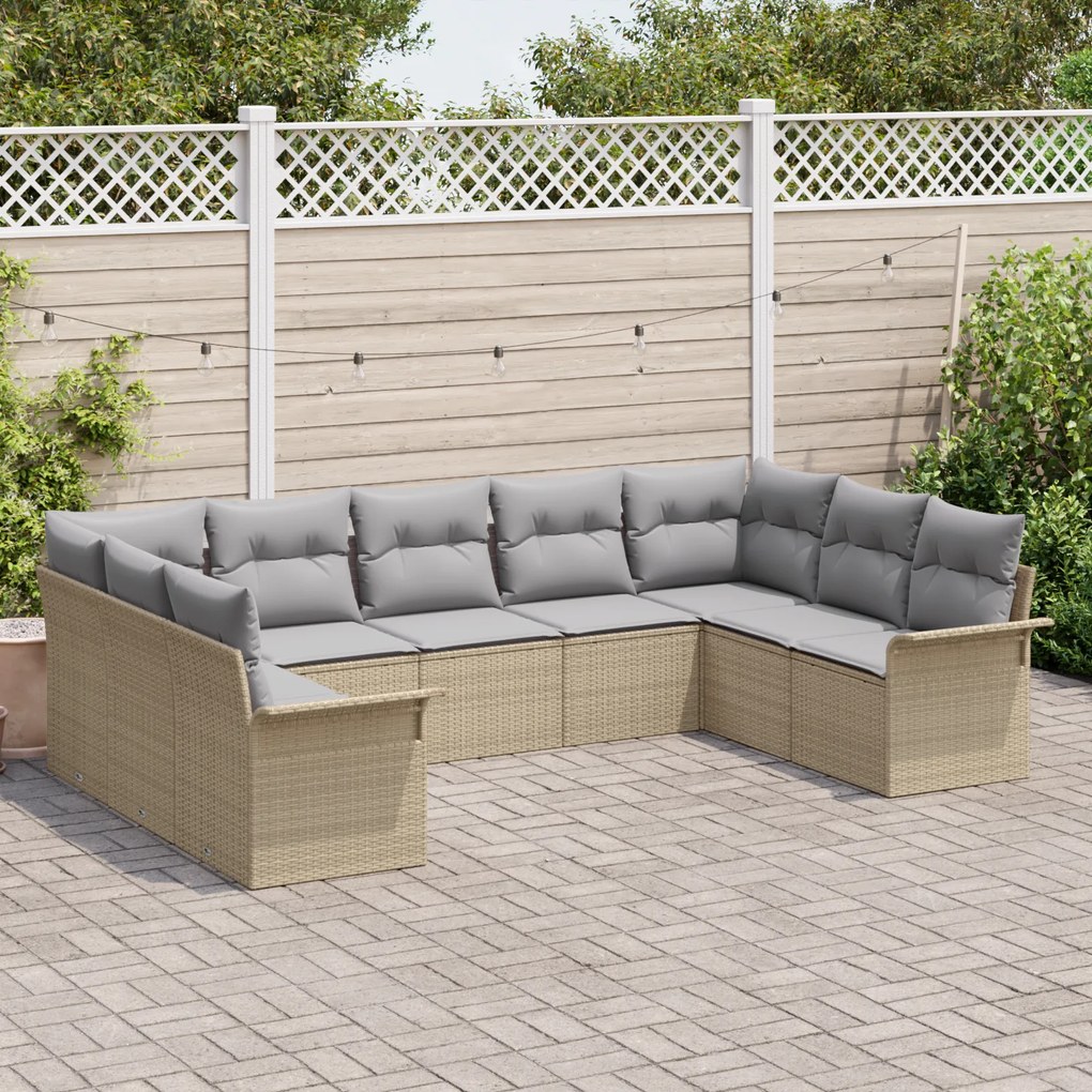 Conjunto de 9 Peças de Sofá para Jardim com Almofadas Bege Poliéster R