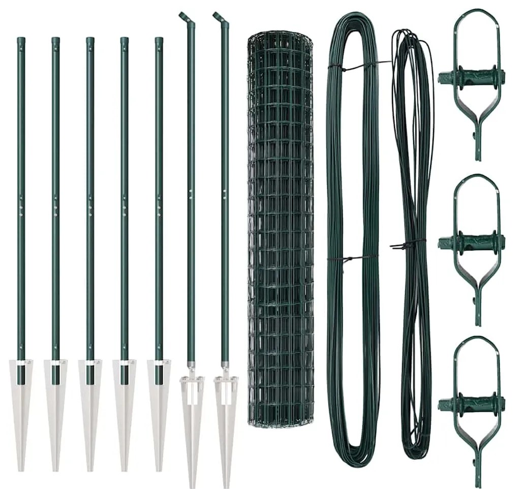 Cerca Euro com 7 postes, 1,5x10 m, Aço Galvanizado Verde