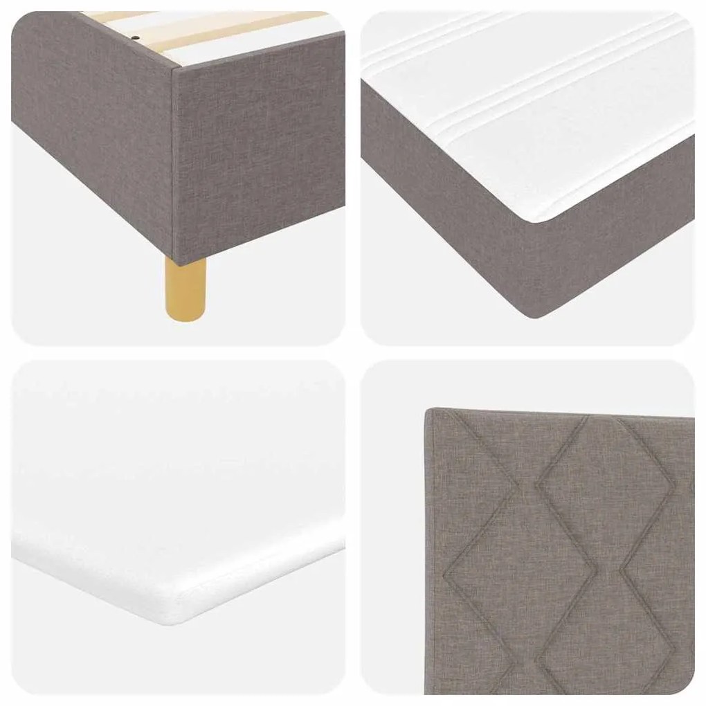 Cama Box Spring com Colchão &amp; LED Taupe 140x190 cm Tecido
