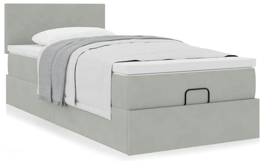 Estrutura de cama otomana com colchão cinza claro Veludo