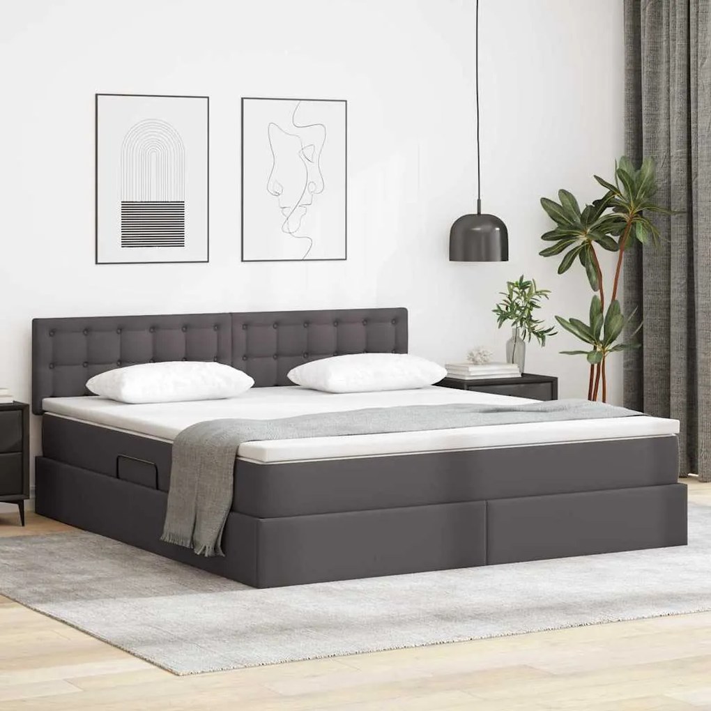 vidaXL Cama com Armazenamento Cinzeto 180 x 200 cm Couro Sintético