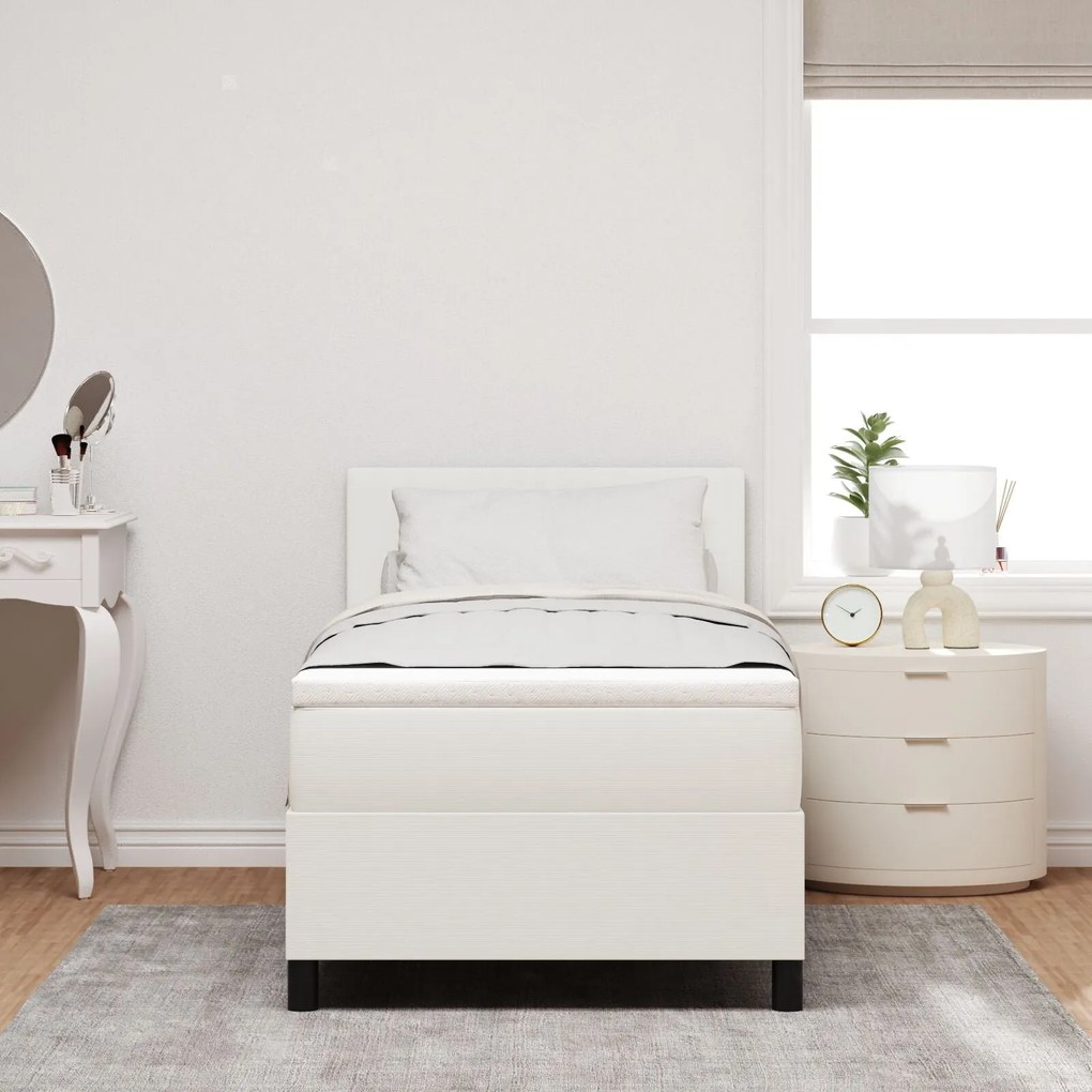 Cama Box com Colchão & LED Crema 100x200 cm em Tecido de Veludo