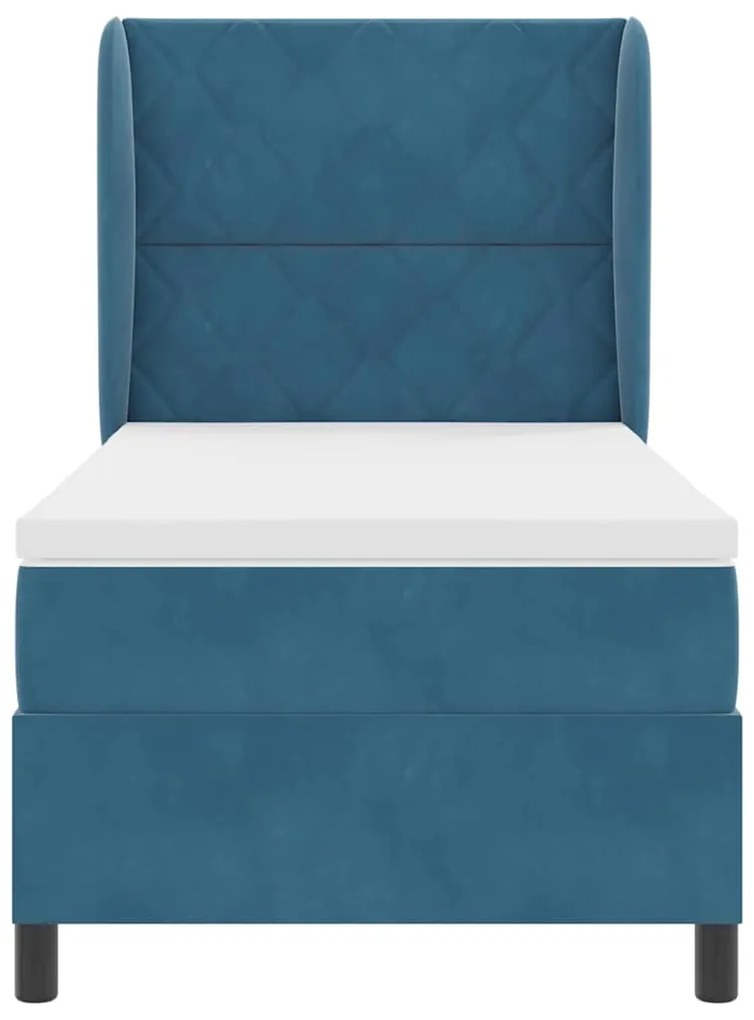 Cama Box com Colchão Azul Escuro 100 x 200 cm em Veludo