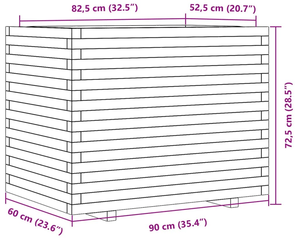 Vaso/floreira de jardim 90x60x72,5 cm madeira pinho impregnada