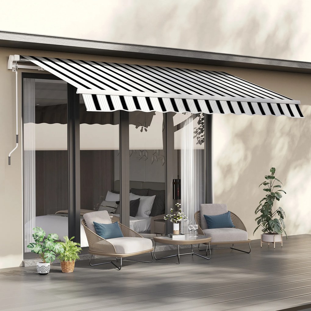 Toldo Varanda 3,95x2,45x3,50 m Solar Retrátil com Manivela Estrutura Metálica Tecido de Poliéster Azul Branco