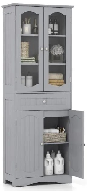 Armário de banheiro alto e independente de 160 cm com 2 portas de vidro - branco