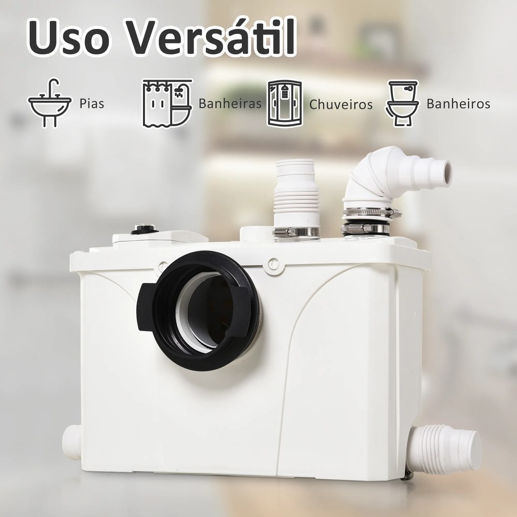 HomCom Bomba Trituradora de Águas Residuais para Casa de banho, Lavatório ou Cozinha Trituradora de 600 W com 3 Entradas - 51 x 21 x 31 cm