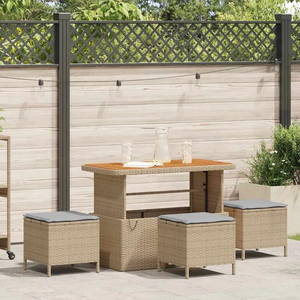 vidaXL Conjunto de Jantar de Jardim com 4 Peças e Almofadas em Rattan Sintético Beje, Acácia