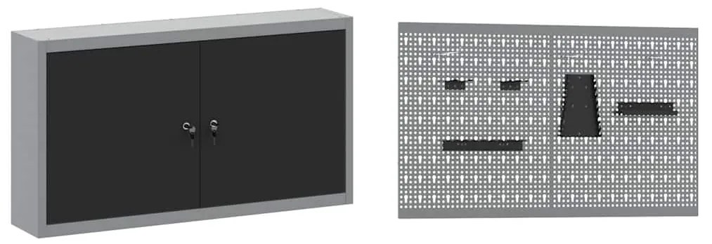 Conjunto de Armário e Painel de Ferramentas vidaXL 5 Peças Preto MDF e