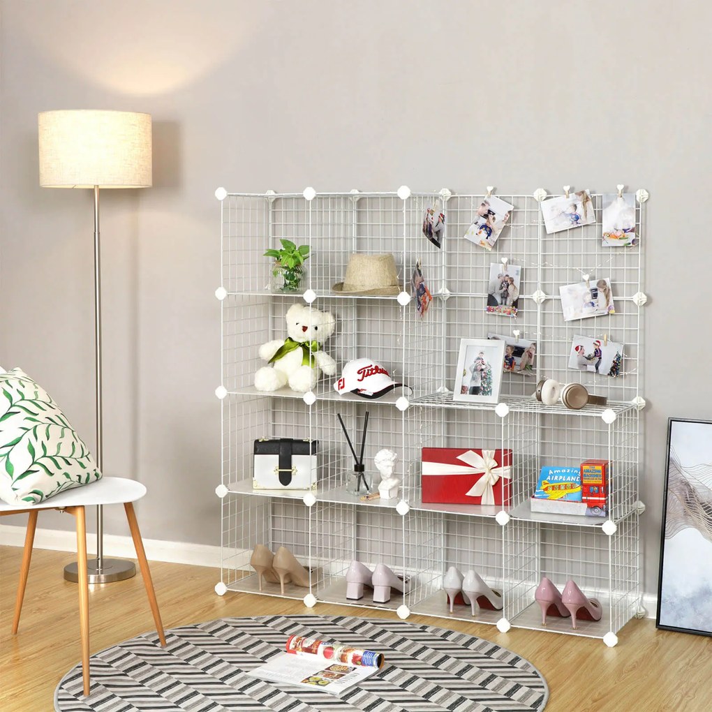 Armario de encaixe Plástico 16 cubos de grelha 123 x 31 x 123 cm branco