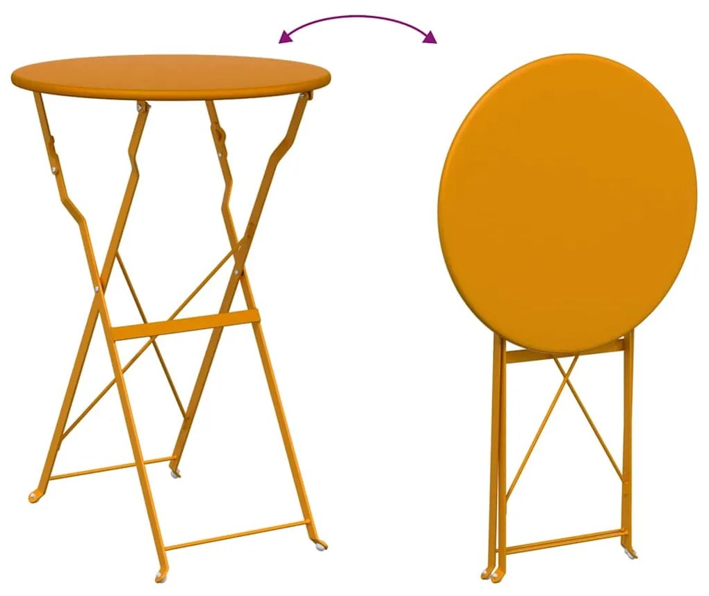 Mesa Bistro Dobrável Amarelo Mostarda Ø50x71 cm em Aço com Revestiment