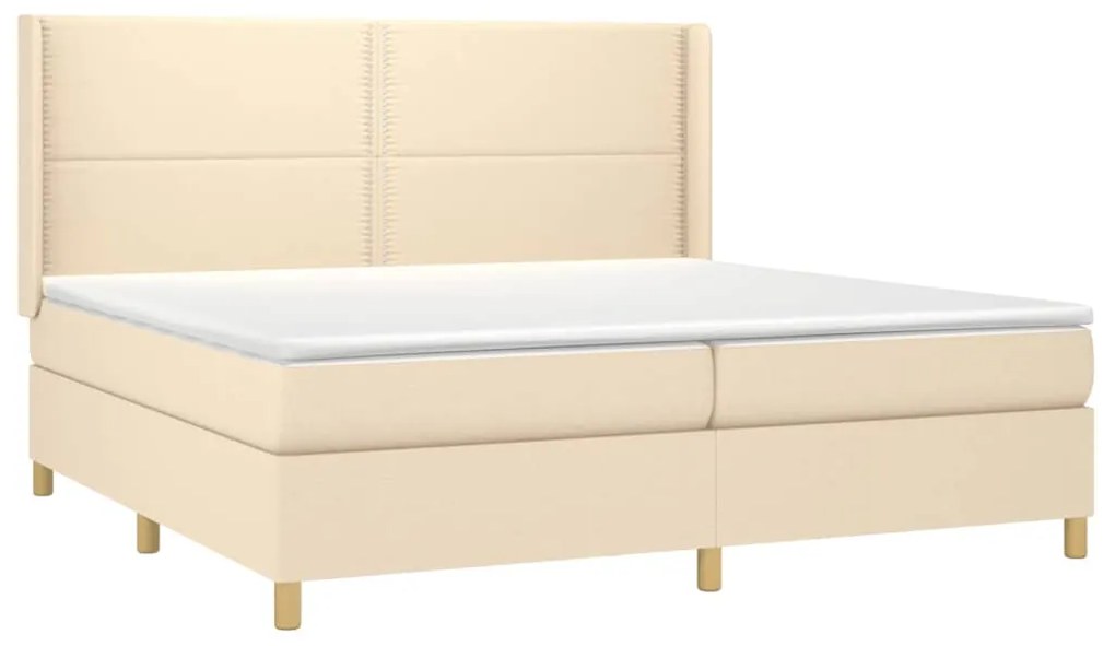 Cama box spring c/ colchão e LED 200x200 cm tecido cor creme