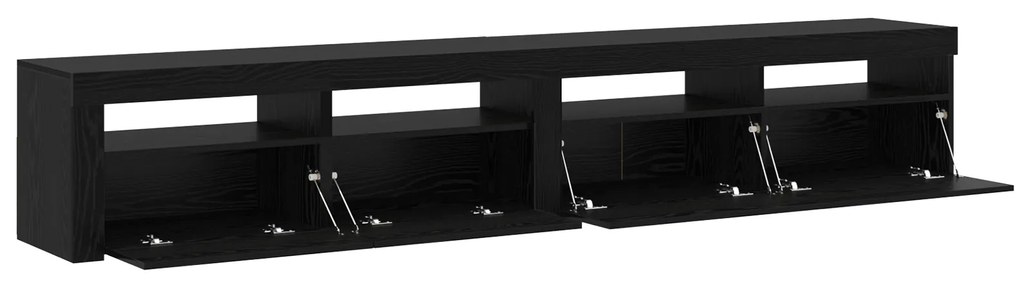 Armários de TV 2 pcs com Luzes LED Carvalho Preto Madeira Engenheirada