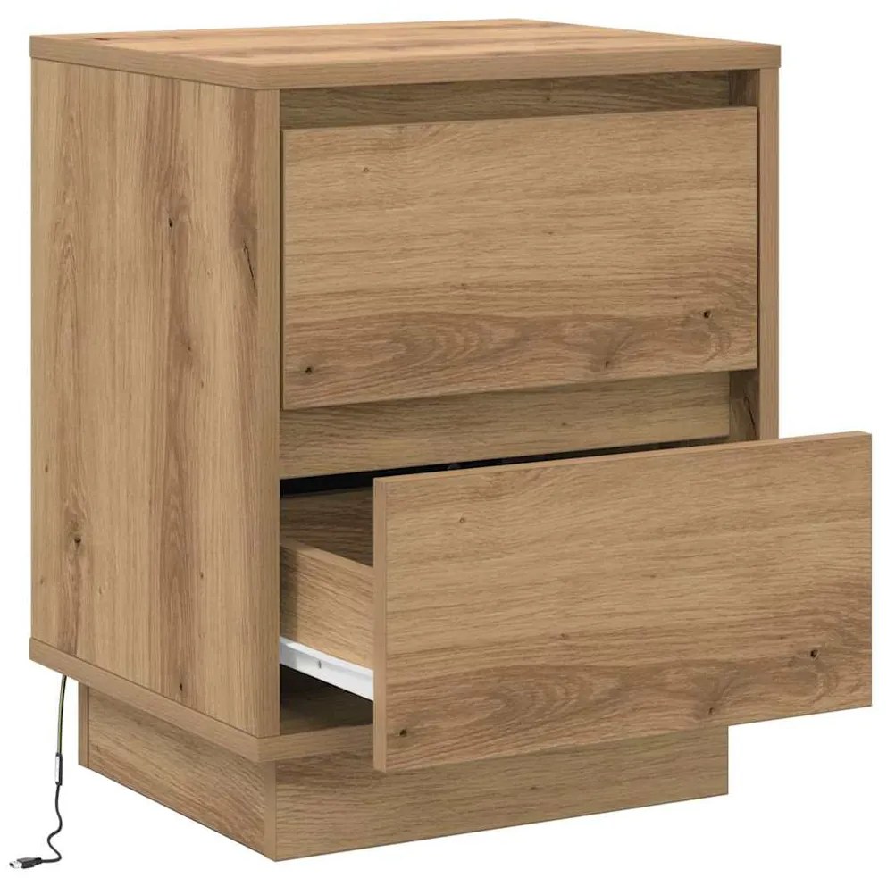 Criados-mudos com Luzes LED 2 pcs Carvalho Artesanal 39x34.5x50 cm