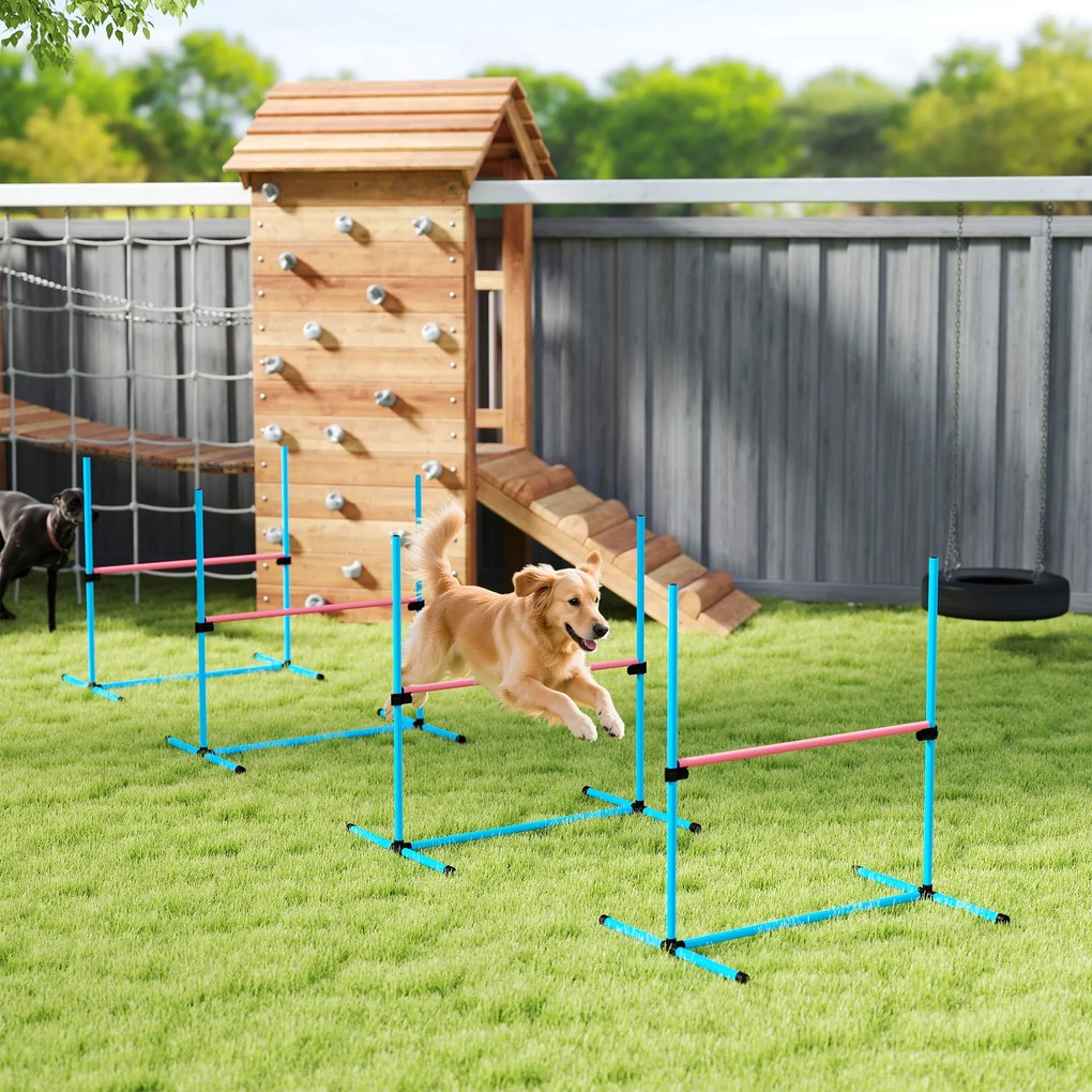 Conjunto de 4 Obstáculos de Agilidade para Cães, 99 x 65 x 94 cm, Altura Regulável, Azul-claro