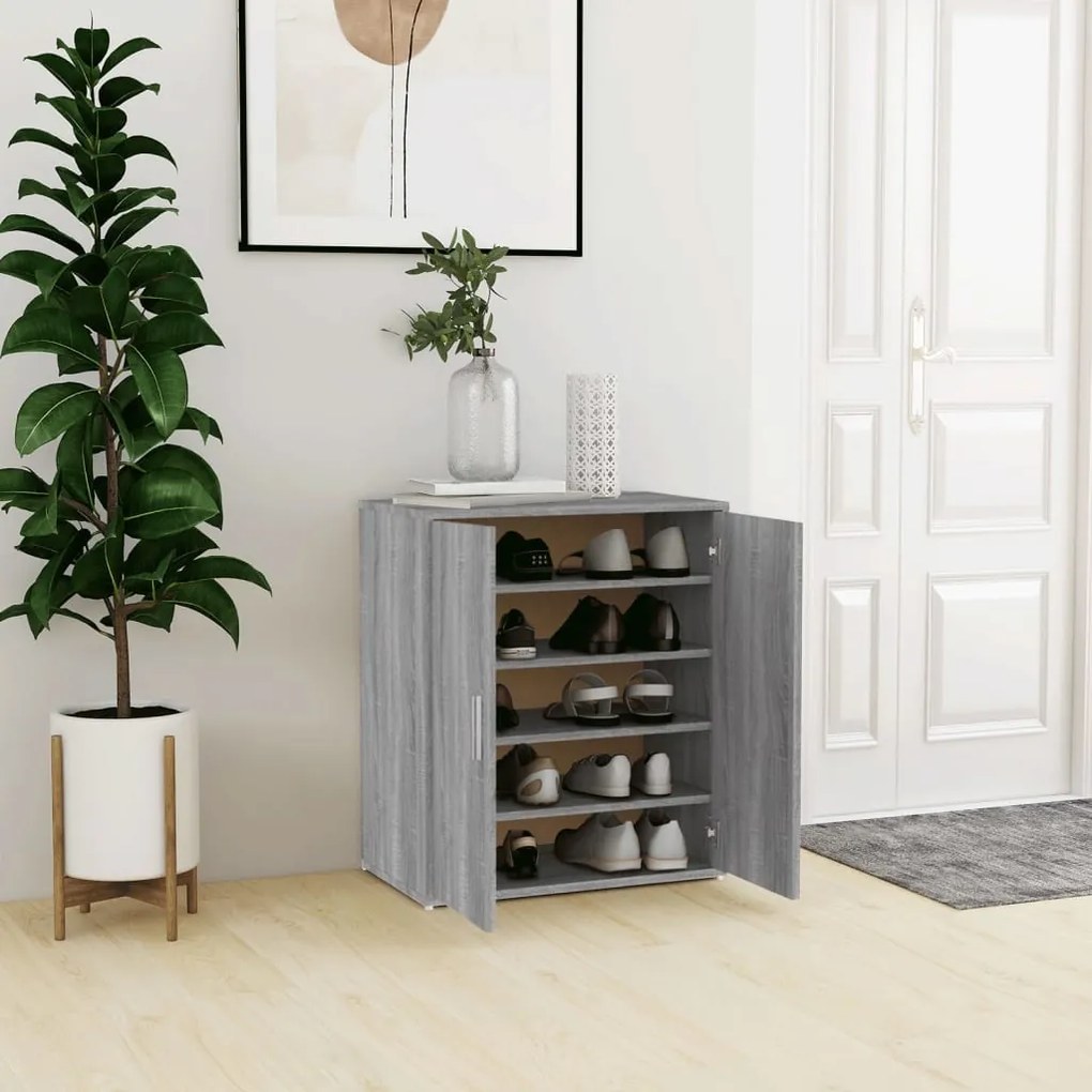 816009 vidaXL Sapateira 60x35x70 cm derivados de madeira sonoma cinza