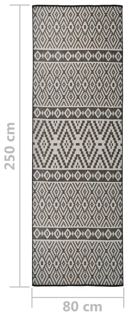 Tapete de tecido plano para exterior 80x250 cm riscas pretas