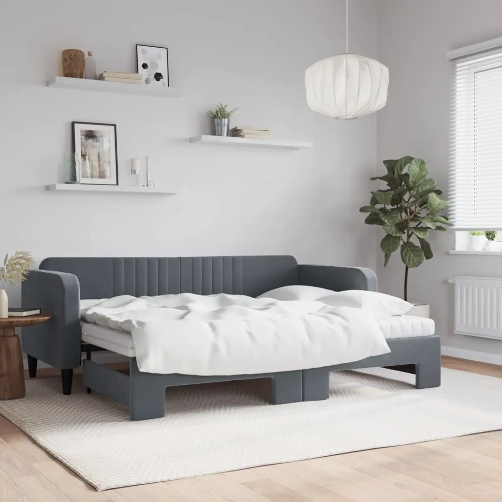 vidaXL Sofá-cama c/ gavetão e colchões 80x200cm veludo cinzento-escuro