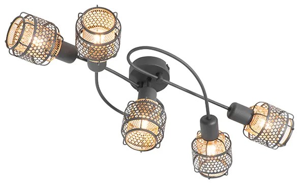 Candeeiro de teto design preto com 5 luzes douradas - Noud Design