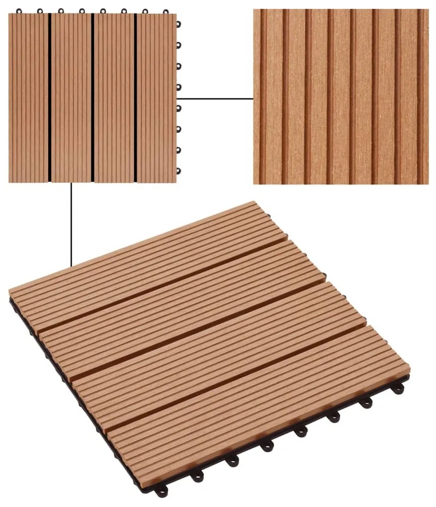 Ladrilhos de pavimento 11 pcs WPC 30x30 cm 1m² cor de teca