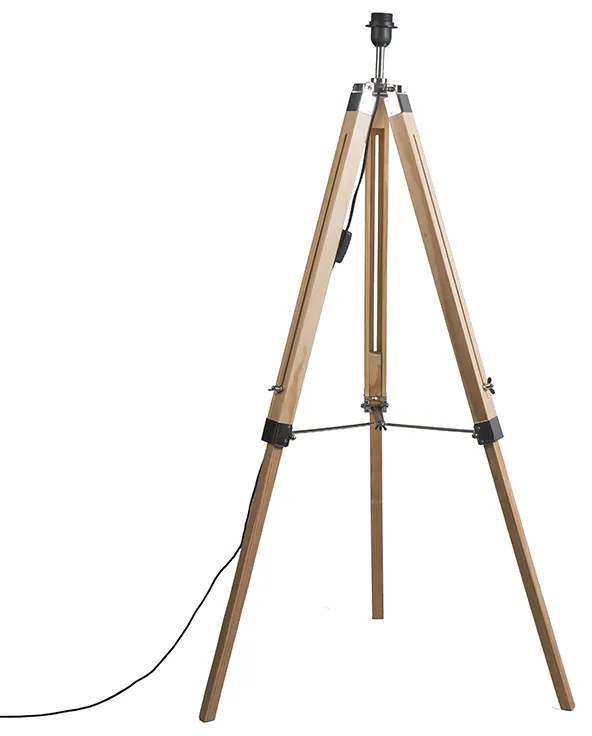 Candeeiro de pé rústico em madeira sem abajur - Tripod Design,Industrial,Retro