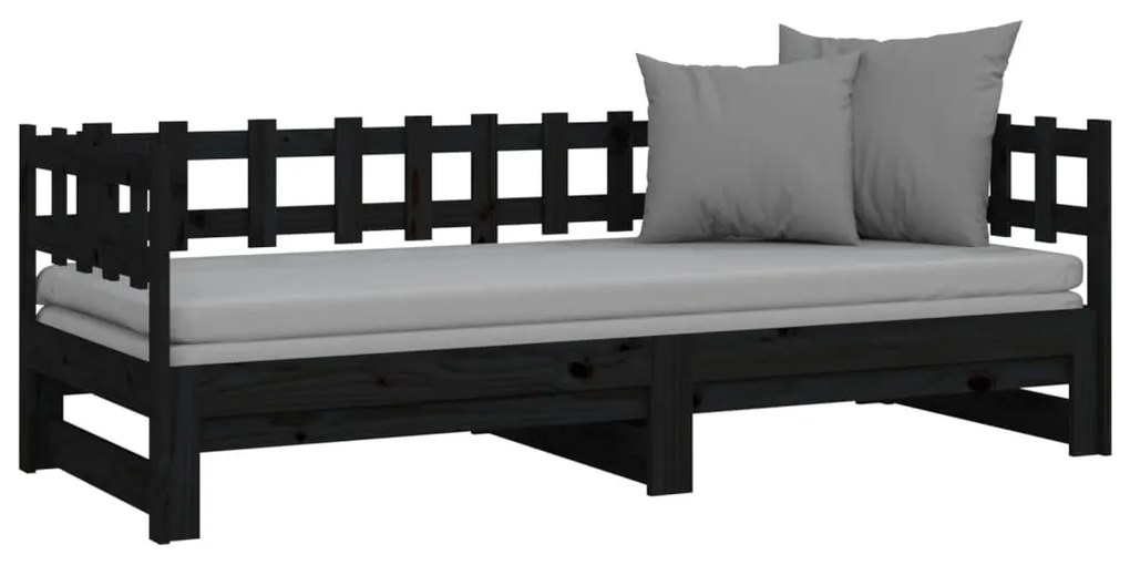 Sofá-cama de puxar 2x(90x200) cm pinho maciço preto