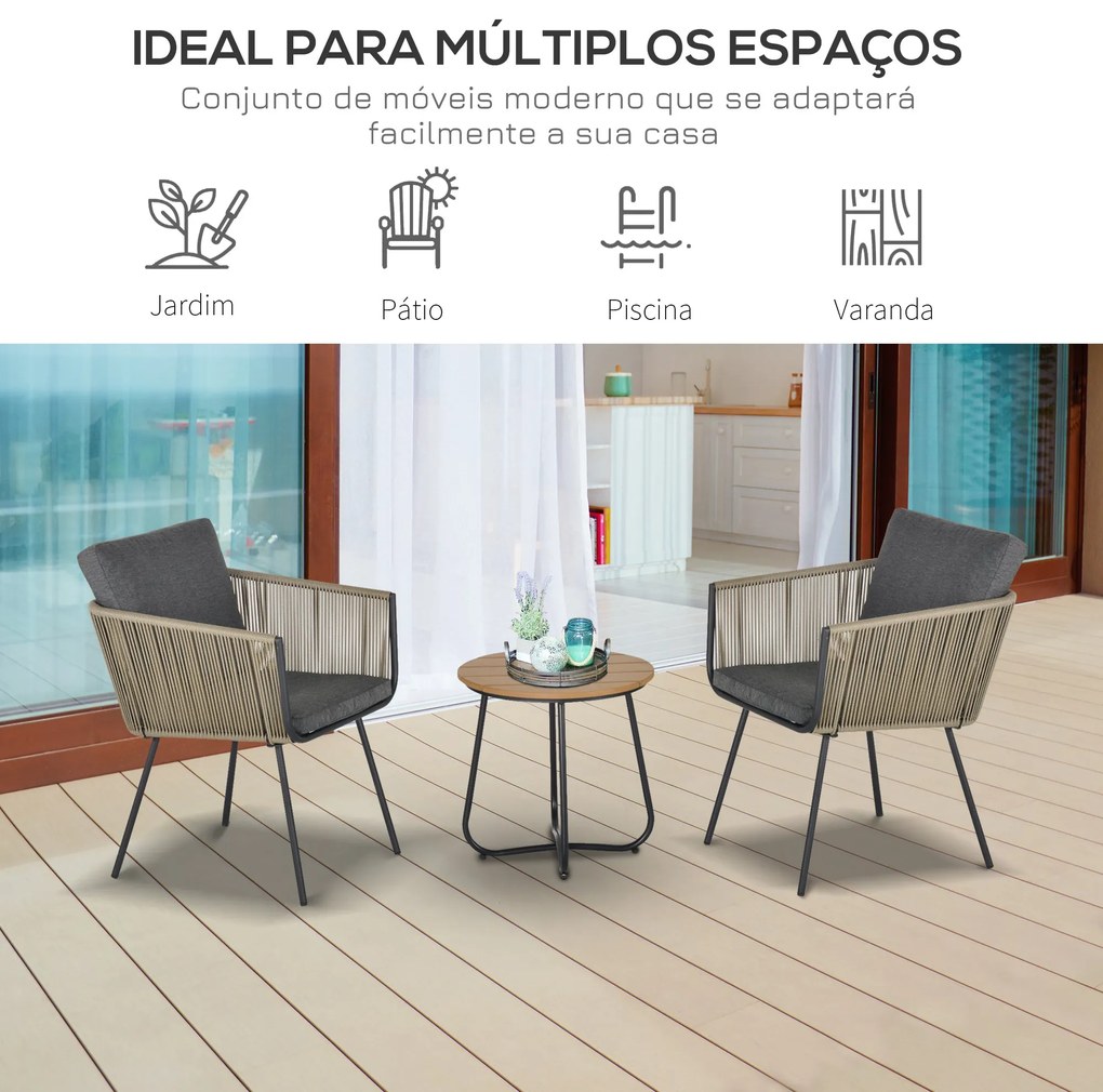 Conjunto de Móveis de Vime Conjunto de Móveis para Jardim 3 Peças Mesa