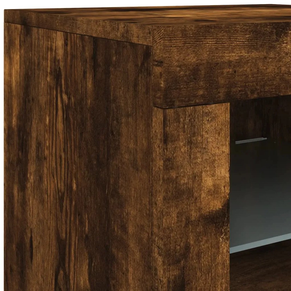 Aparador com luzes LED 142,5x37x67 cm carvalho fumado