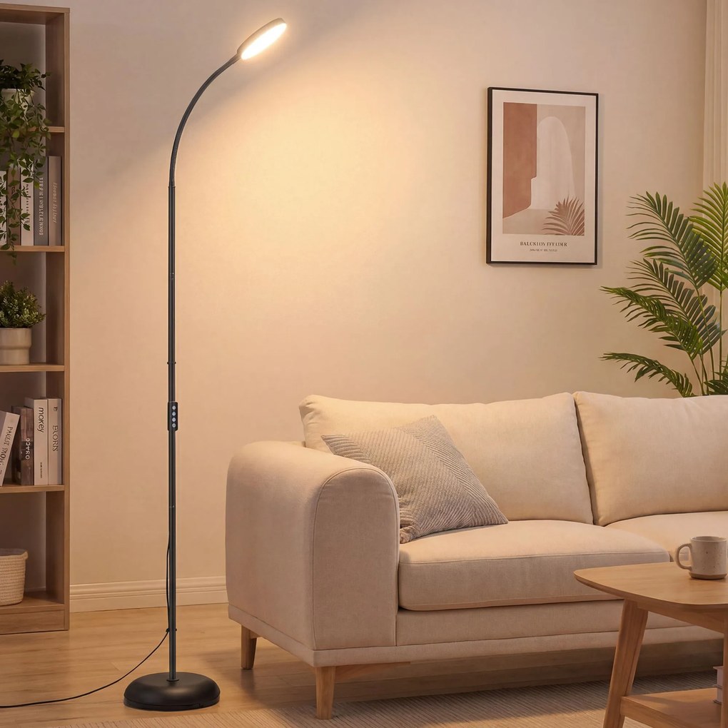 Candeeiro de pé LED com regulador de intensidade 22 x 22 x 170 cm, candeeiro de leitura giratório a 360°, para sala de esta, preto