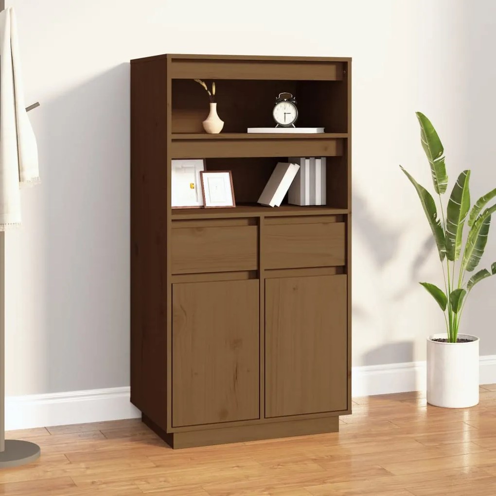 814537 vidaXL Aparador alto 60x40x116,5 cm pinho maciço castanho-mel